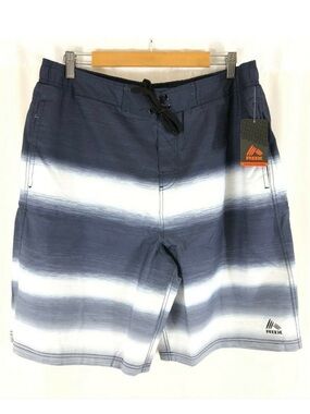 RBX Mens Swim Trunks Striped Gray White Pockets Size Medium